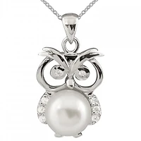 Sterling Silver Owl 8-9mm Pearl Pendant