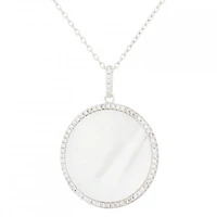 Sterling Silver 23mm Mother of Pearl & Cubic Zirconia Halo Pendant