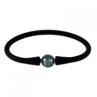 Black Silicone Tahitian Pearl 8" Bracelet