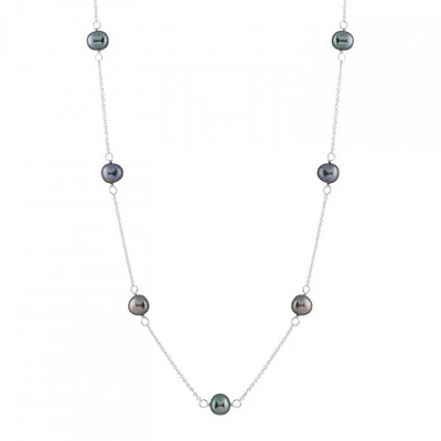 Sterling Silver 5 Stationed 7-8mm Pearl Necklace