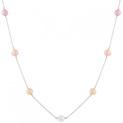 Sterling Silver 5 Stationed 7-8mm Pearl Necklace