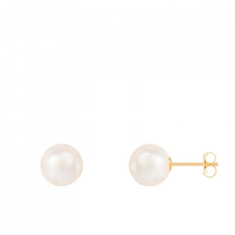 14K Yellow Gold 8mm Japanese Akoya Pearl Stud Earrings