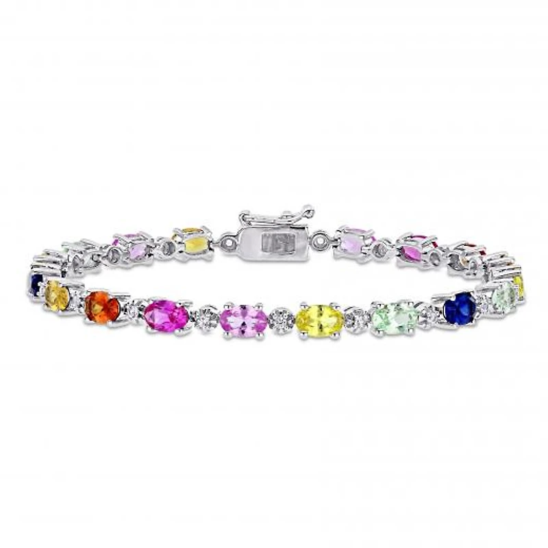 Julianna B Sterling Silver Multi-Colour Created Sapphire Tennis Bracelet