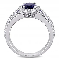 Julianna B Sterling Silver Created Blue and Created White Sapphire Halo Ring