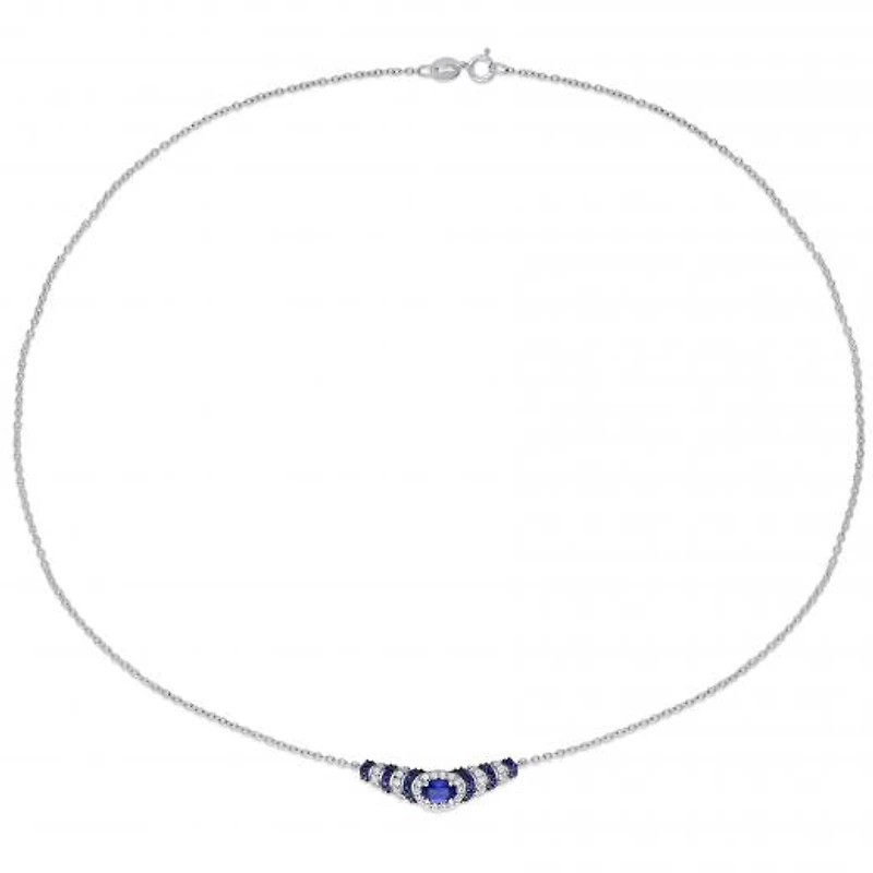 Julianna B Sterling Silver Created Blue & Created White Sapphire Necklace