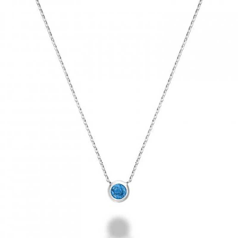 Les Bijoux 10k White Gold Bezel Set Blue Topaz Necklace