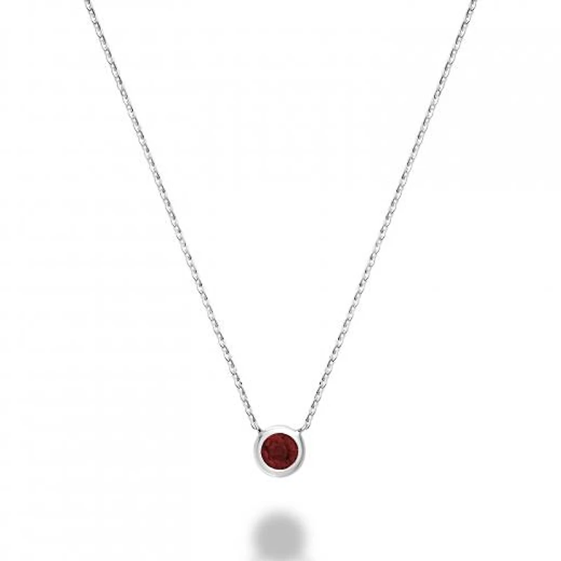 Les Bijoux 10k White Gold Bezel Set Garnet Necklace