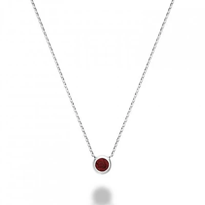 Les Bijoux 10k White Gold Bezel Set Garnet Necklace