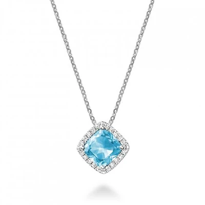 Les Bijoux 10K White Gold Blue Topaz & Diamond Halo Pendant