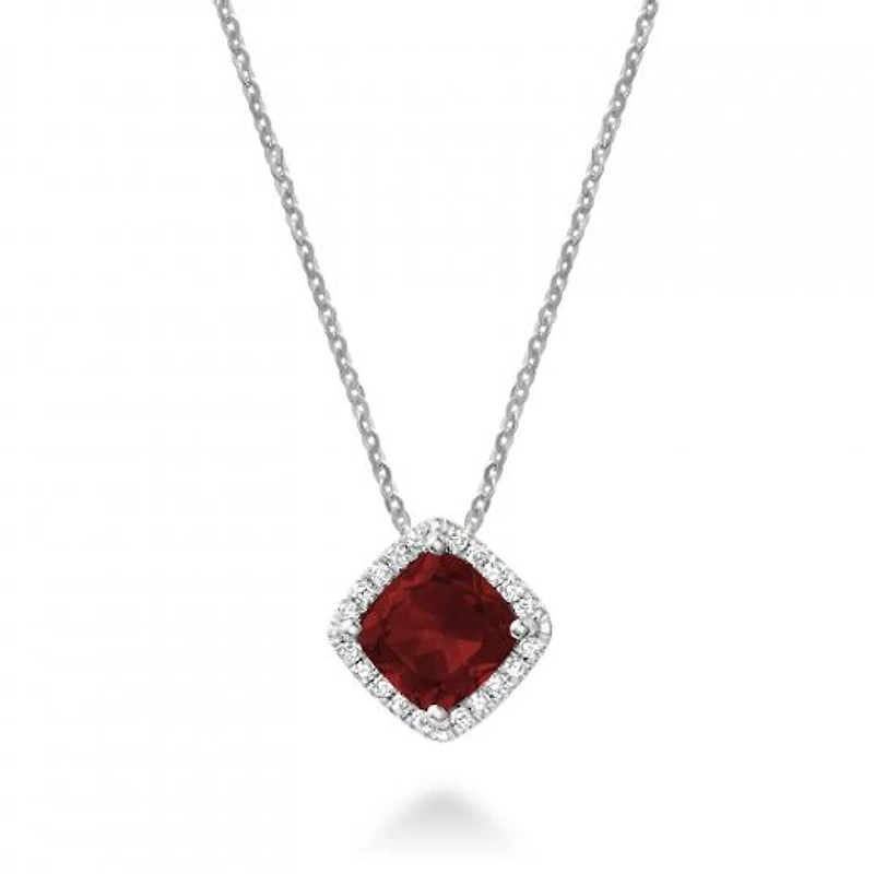 Les Bijoux 10K White Gold Garnet & 0.06CTW Diamond Halo Pendant