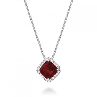 Les Bijoux 10K White Gold Garnet & 0.06CTW Diamond Halo Pendant