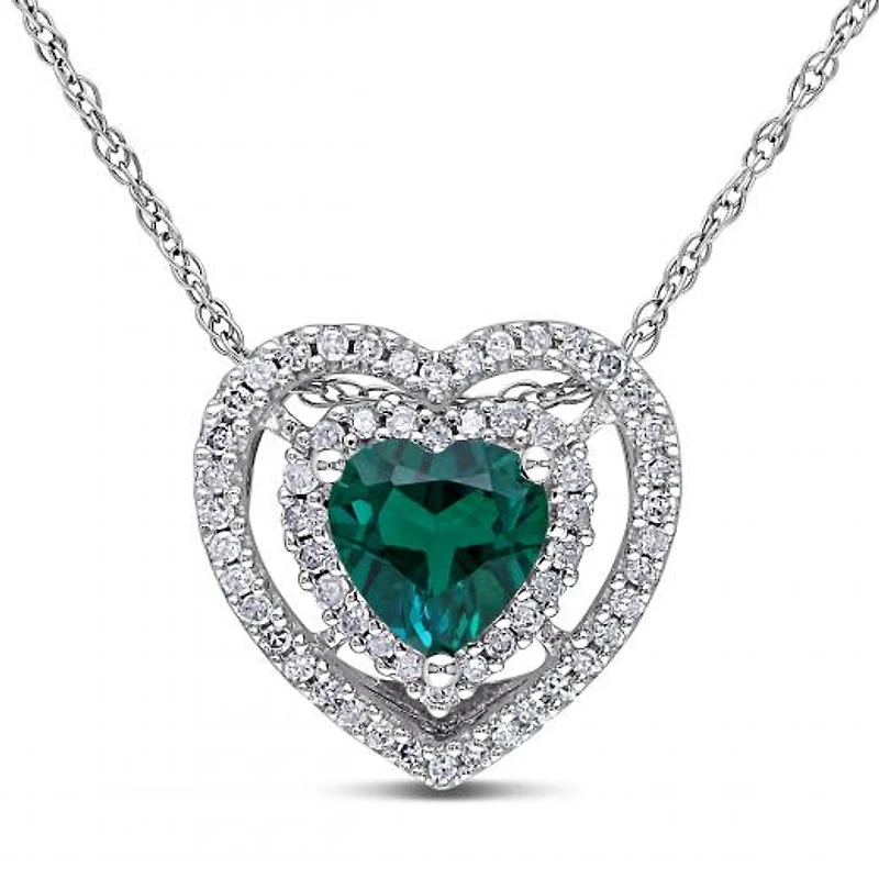 Julianna B 10K White Gold Created Emerald & 0.20CTW Diamond Pendant