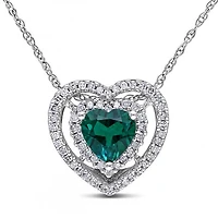 Julianna B 10K White Gold Created Emerald & 0.20CTW Diamond Pendant