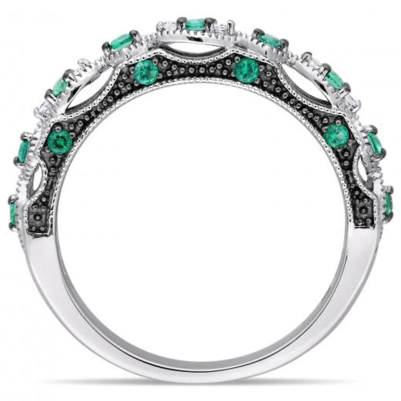 Julianna B 10K White Gold with Black Rhodium Created Emerald & Diamond Ring