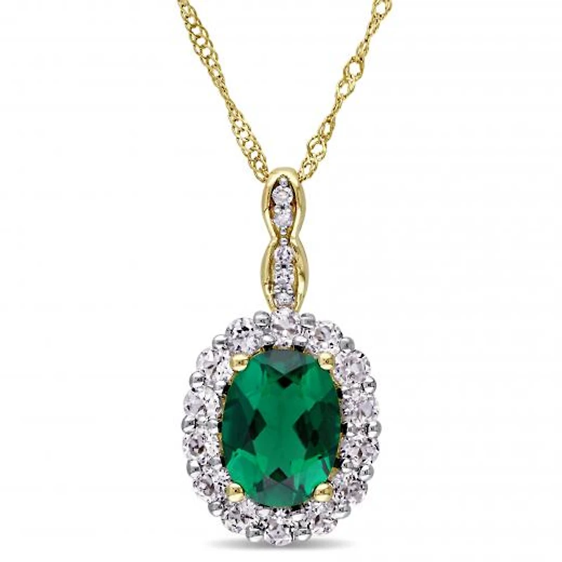 Julianna B 14K Yellow Gold Created Emerald, White Topaz & Diamond Pendant