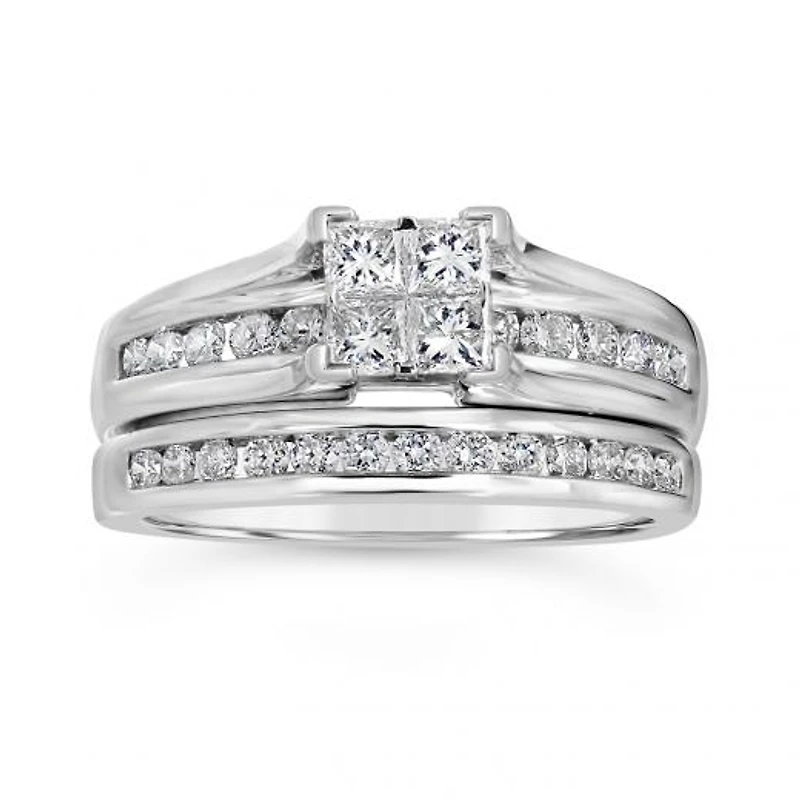 10K White Gold 1.00CTW Diamond Bridal Set