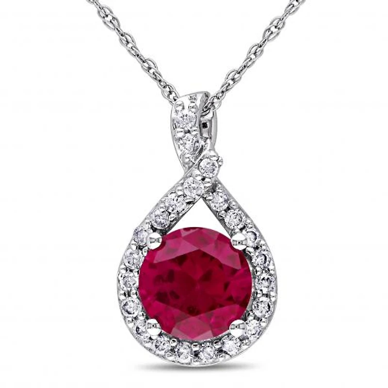 Julianna B 10k White Gold Created Ruby & 0.22CTW Diamond Pendant