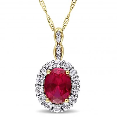 Julianna B 14k Yellow Gold Created Ruby, White Topaz & 0.03CTW Diamond Pendant