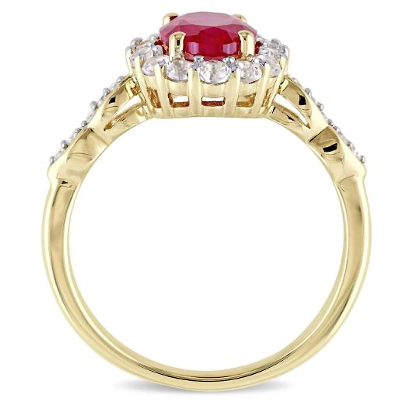 Julianna B 14k Yellow Gold Created Ruby, White Topaz & 0.05CTW Diamond Ring