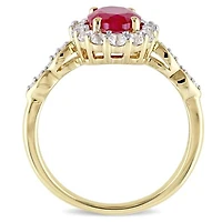 Julianna B 14k Yellow Gold Created Ruby, White Topaz & 0.05CTW Diamond Ring