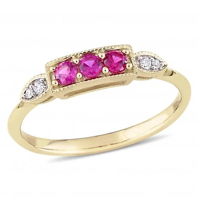 Julianna B 10k Yellow Gold Created Ruby & 0.04CTW Diamond Ring