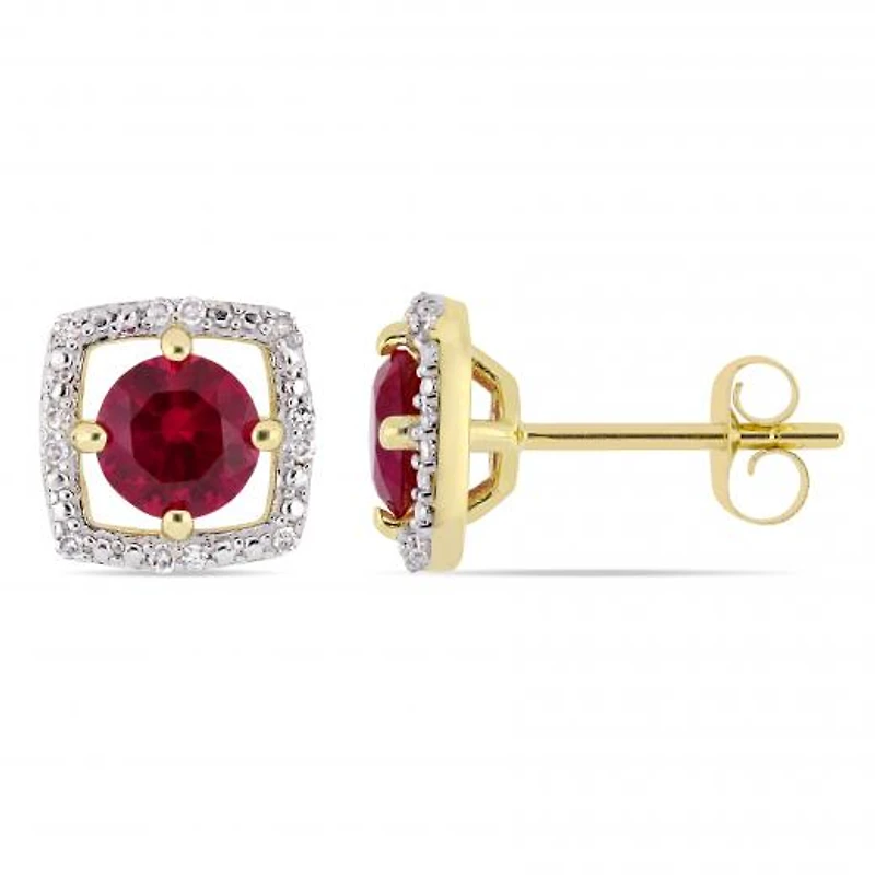 Julianna B 10k Yellow Gold Created Ruby & 0.07CTW Diamond Earrings