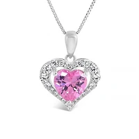 Sterling Silver Created Pink & Created White Sapphire Heart Pendant