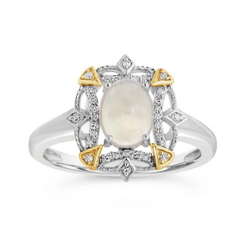 Sterling Silver with 10K Yellow Opal & 0.10CTW Diamond Ring