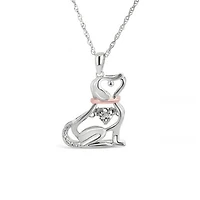 Sterling Silver 14K Rose Gold 0.008CTW Dancing Diamond Dog Pendant