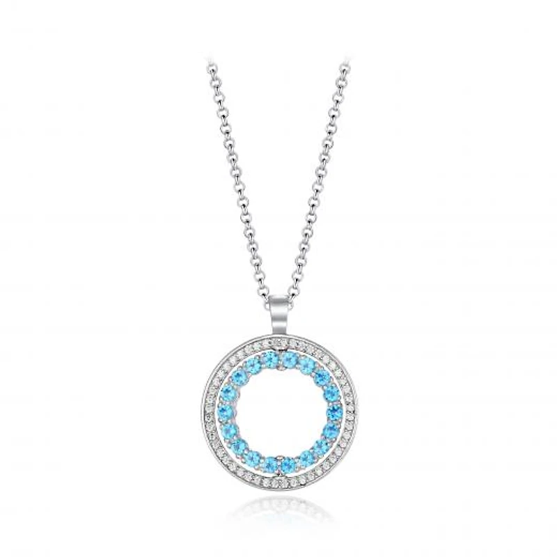 Sterling Silver Blue & White Topaz Circle Pendant