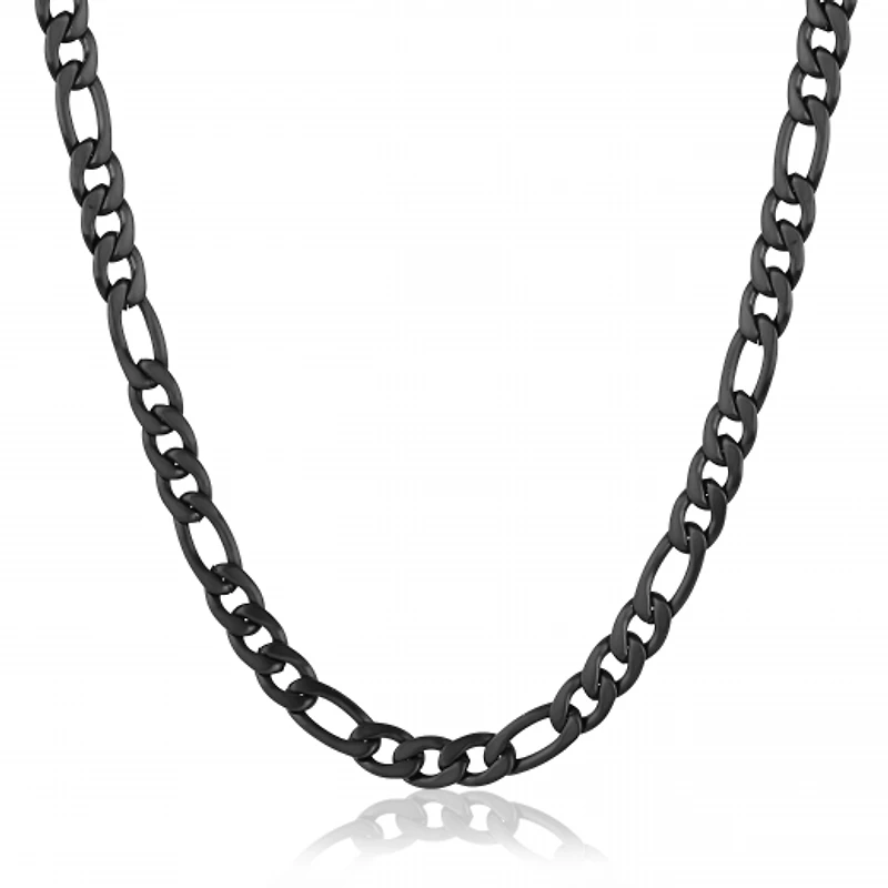 Stainless Steel Black Matte 22" Figaro Chain