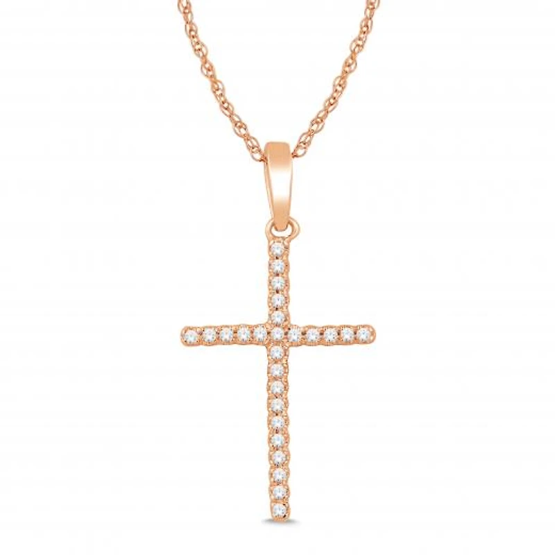 10K Rose Gold 0.05CTW Diamond Cross Pendant