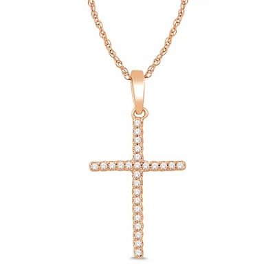 10K Rose Gold 0.05CTW Diamond Cross Pendant