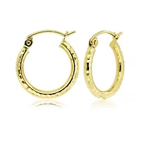10K Yellow Gold 2X10mm Diamond Cut Hoop Earrings