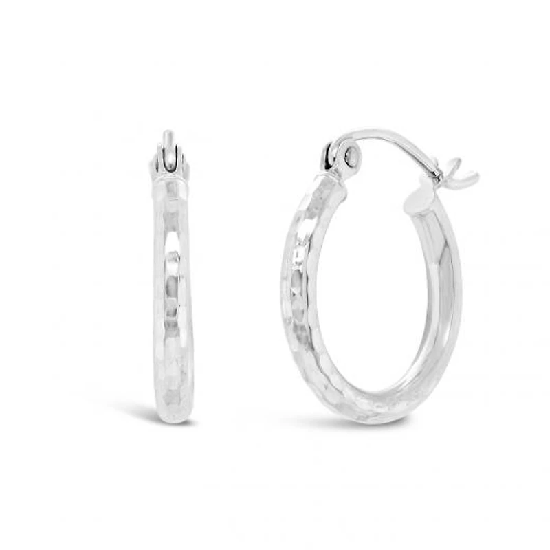 10K White Gold 2X10mm Diamond Cut Hoop Earrings
