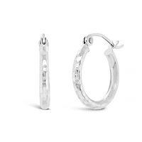 10K White Gold 2X10mm Diamond Cut Hoop Earrings