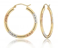 10K Tri-Colour Gold Diamond Cut Tube Hoop Earrings