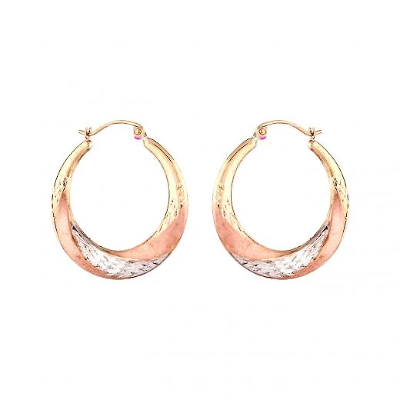 10K Tri-Colour Gold Diamond Cut Hoop Earrings