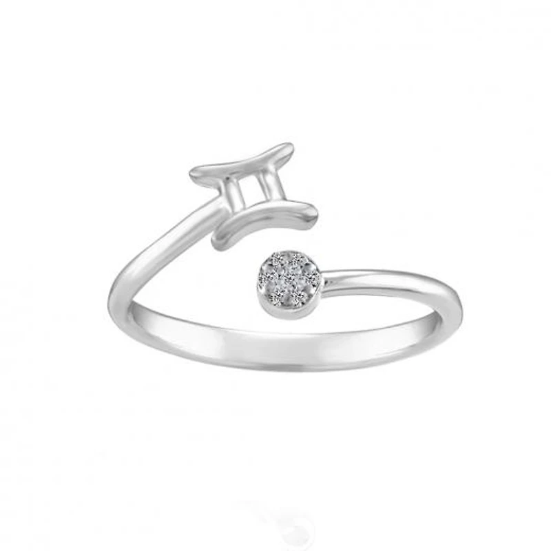 Sterling Silver Diamond Gemini Zodiac Ring - Size 7