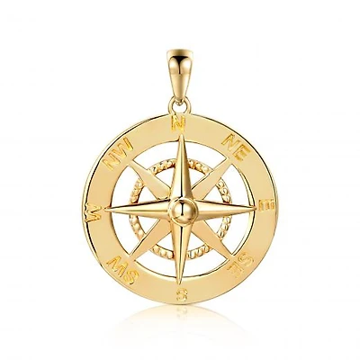10K Yellow Gold Nautical Compass Pendant