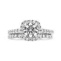 14K White Gold Lab Grown Cushion Halo 2.00CTW Diamond Bridal Set