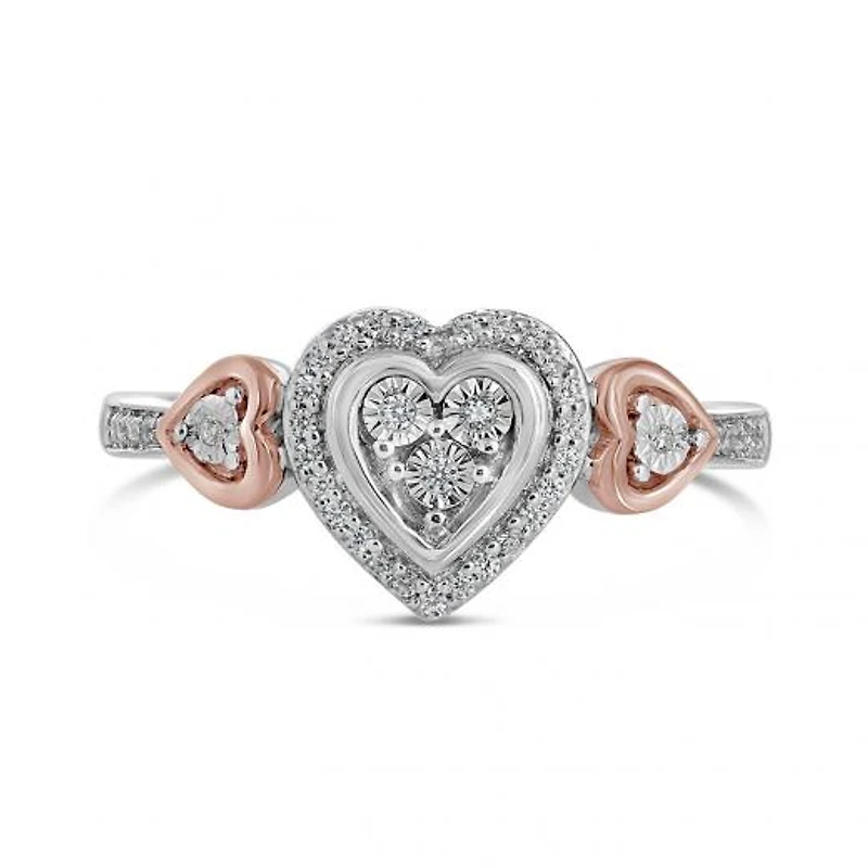 Sterling Silver & 10K Rose Gold Heart 0.11CTW Diamond Ring