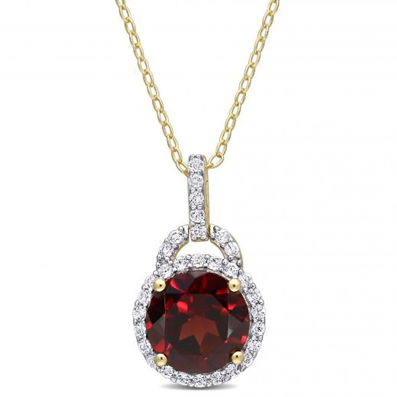 Julianna B Sterling Silver Yellow Plating Garnet & White Topaz Pendant