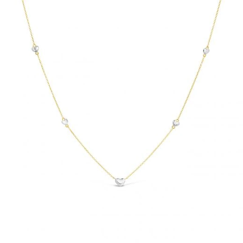 10K Yellow and White Gold 17" 5 Stations Heart Necklace