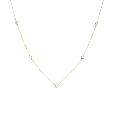 10K Yellow and White Gold 17" 5 Stations Heart Necklace