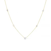 10K Yellow and White Gold 17" 5 Stations Heart Necklace