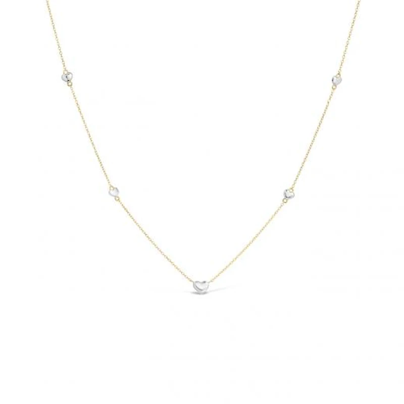 10K Yellow and White Gold 17" 5 Stations Heart Necklace