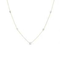 10K Yellow and White Gold 17" 5 Stations Heart Necklace