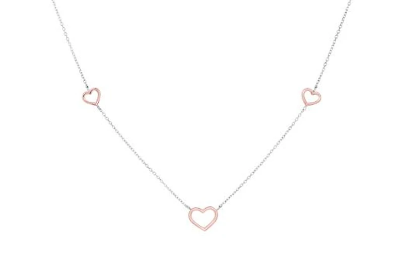10K Rose and White Gold 17" 3 Stations Open Heart Necklace