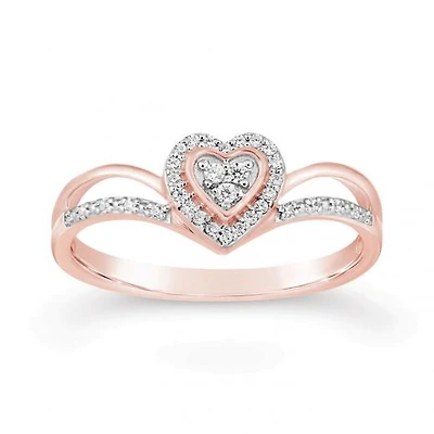 10K Rose Gold 0.10CTW Diamond Heart Ring